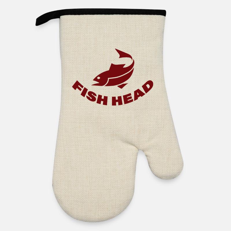 fish head - Oven glove with rubber coating - linen/black