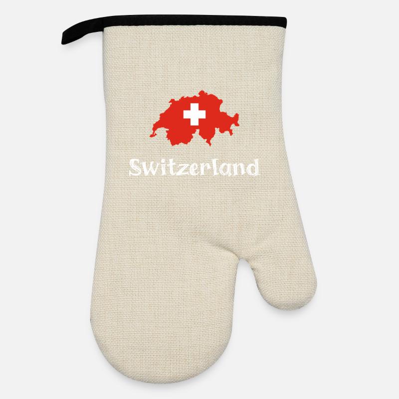 Switzlerland (White Text) - Oven glove with rubber coating - linen/black 