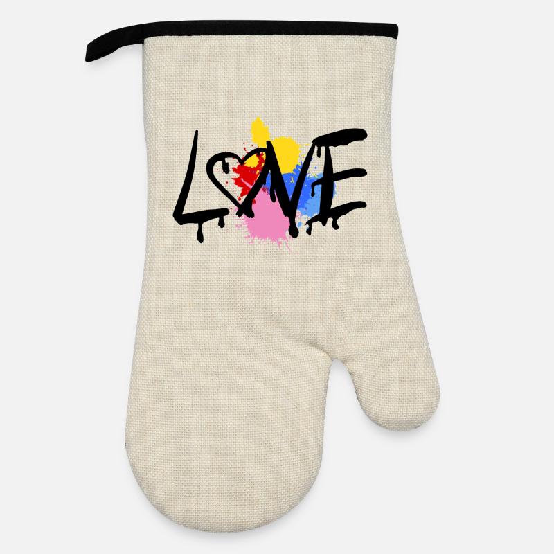 Love - Oven glove with rubber coating - linen/black 