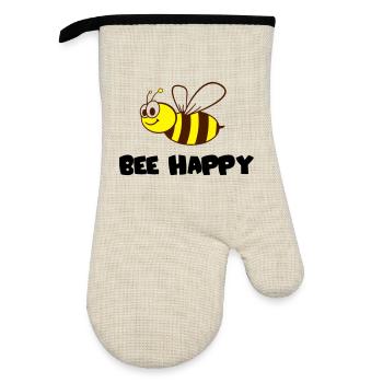 bee happy - Ofenhandschuh mit Gummibeschichtung - Leinen/Schwarz  - Vorne