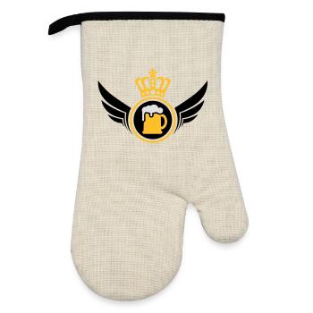 Beer Lord | Wings | Crown | Krone - Oven glove with rubber coating - linen/black  - Front