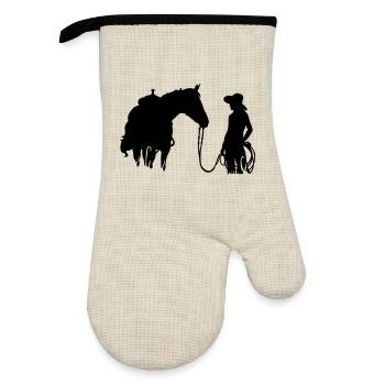 horse and woman - Oven glove with rubber coating - linen/black  - Front