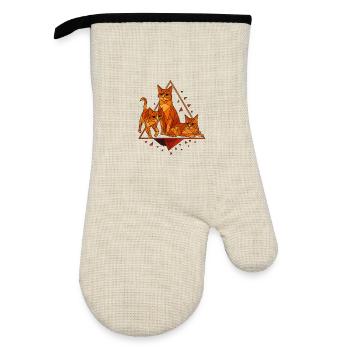 Geometric cats in diamond frame - Oven glove with rubber coating - linen/black  - Front