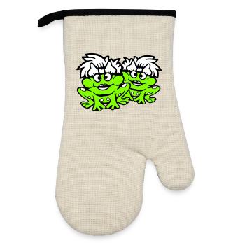 2 Frogs Couple Women Toad Funny In Love Cute - Oven glove with rubber coating - linen/black  - Front