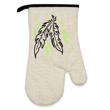 Feathers tied together - Oven glove with rubber coating - linen/black  - Front