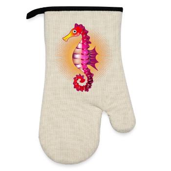 mignon hippocampe radieux dans le style comique - Gant de cuisine avec revêtement en caoutchouc - lin/noir  - Devant