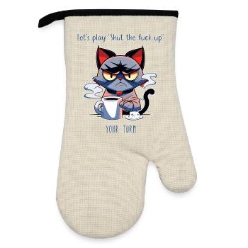 Grim Cat Coffee Sarcasm Saying - Oven glove with rubber coating - linen/black  - Front