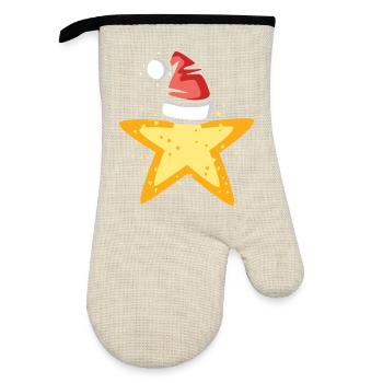Poinsettia with Santa Hat Illustration - Oven glove with rubber coating - linen/black  - Front