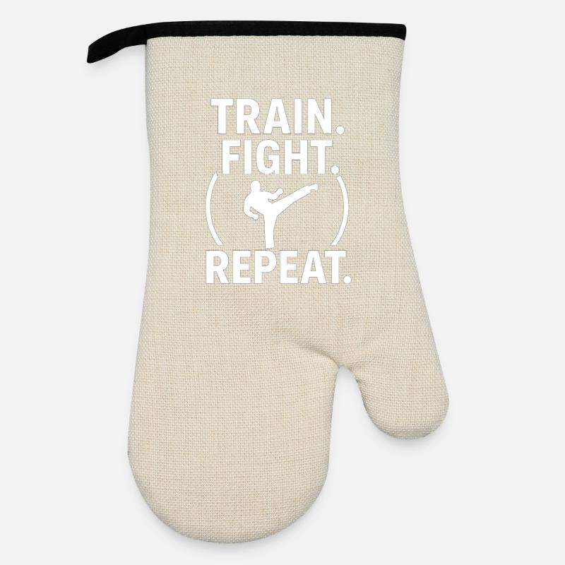 Train Fight Repeat - Oven glove with rubber coating - linen/black 