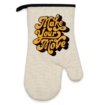Make Your Move Retro Script - Oven glove with rubber coating - linen/black  - Front