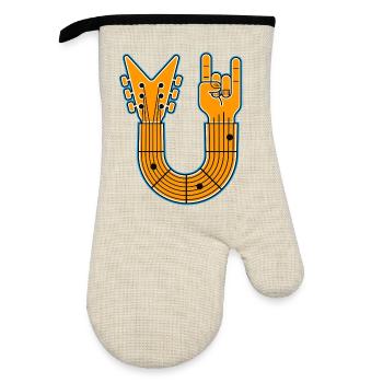 U-Shape Guitar & Rock Hand - Oven glove with rubber coating - linen/black  - Front