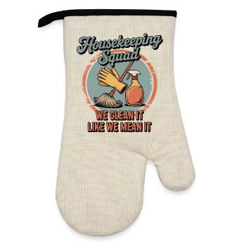 Funny Cleaning Design - Oven glove with rubber coating - linen/black  - Front