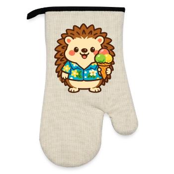 Igel mit Eis im Hawaii-Stil - Oven glove with rubber coating - linen/black  - Front