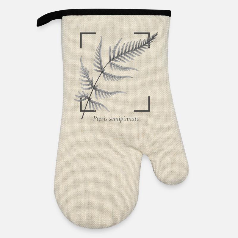 Fern leaf (Pteris semipinnata) - Oven glove with rubber coating - linen/black 