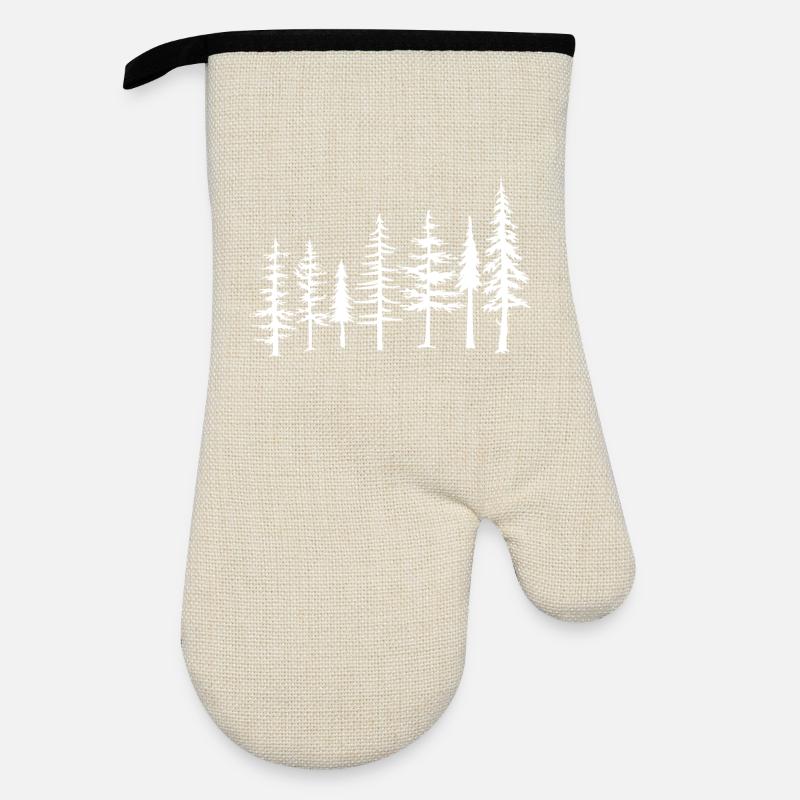 Monochrome Pine Forest Silhouette - Oven glove with rubber coating - linen/black 