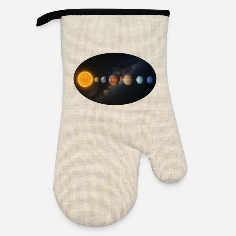 Sun - Solar System - Planets - Oven glove with rubber coating - linen/black 
