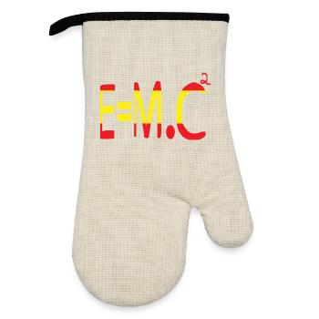 E=m.c² Masse et énergie en rouge et jaune - Gant de cuisine avec revêtement en caoutchouc - lin/noir  - Devant