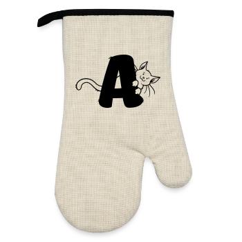 Cat Letter A - Oven glove with rubber coating - linen/black  - Front