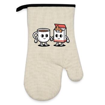 Coffee and Cigarettes  - Funny Balkan Breakfast  - Oven glove with rubber coating - linen/black  - Front