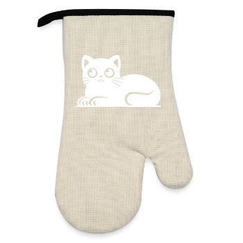 Cute Cat Cat Tattoo Style Drawing - Oven glove with rubber coating - linen/black  - Front