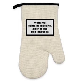 Warning: contains, nicotine, alcohol and bad - Oven glove with rubber coating - linen/black  - Front