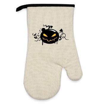 black halloween pumpkin with glowing eyes - Oven glove with rubber coating - linen/black  - Front