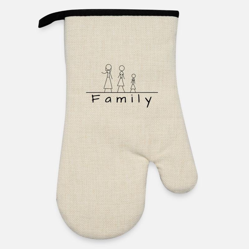 Strichmännchenfamilie - Ofenhandschuh mit Gummibeschichtung - Leinen/Schwarz