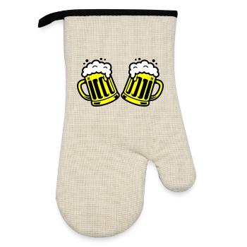 Bier Bierkrug Prost Comic - Ofenhandschuh mit Gummibeschichtung - Leinen/Schwarz  - Vorne