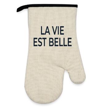 Lettrage La Vie Est Belle - Gant de cuisine avec revêtement en caoutchouc - lin/noir  - Devant