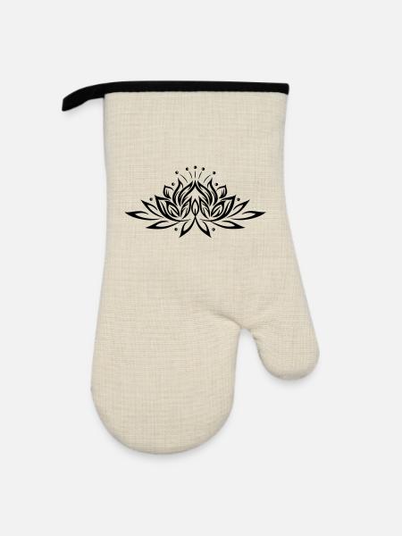 Lotusblume, Lotus - Ofenhandschuh mit Gummibeschichtung - Leinen/Schwarz 
