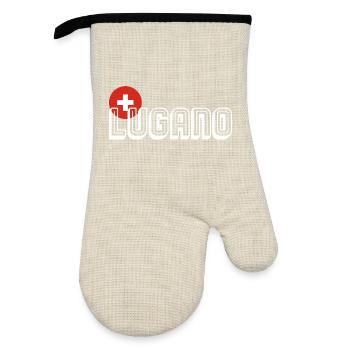 Lugano Swiss Cross Outline Logo - Oven glove with rubber coating - linen/black  - Front