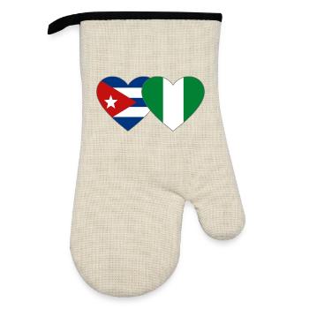 Cuba Nigeria Flag Heart Flag - Oven glove with rubber coating - linen/black  - Front