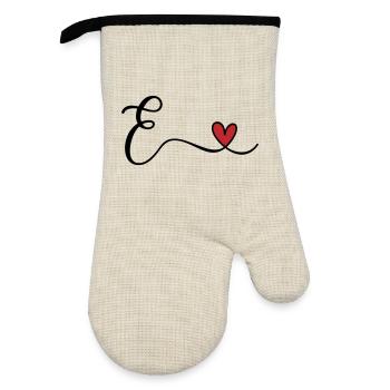 Letter E Monogram - Oven glove with rubber coating - linen/black  - Front