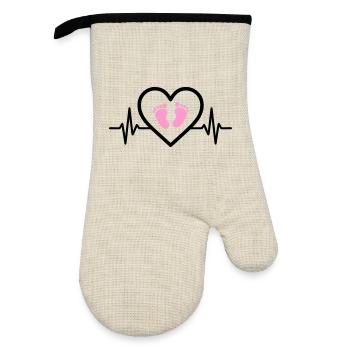 Grossesse Coeur Rose Bébé Pieds Fille - Gant de cuisine avec revêtement en caoutchouc - lin/noir  - Devant
