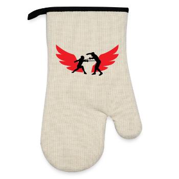 Winged Fencer: The Speed of Sword and Iron - Oven glove with rubber coating - linen/black  - Front