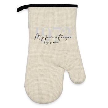 Vintage Year 1972 Script - Oven glove with rubber coating - linen/black  - Front