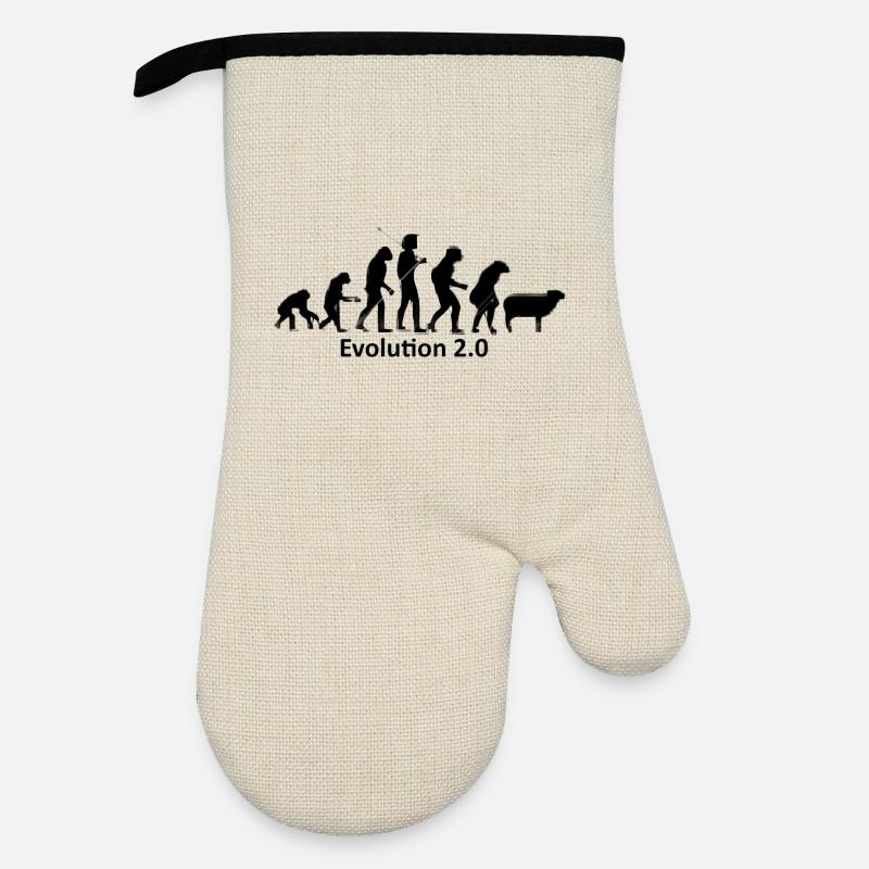 Human evolution in silhouette - Oven glove with rubber coating - linen/black 