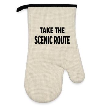 Take the scenic route Abenteuer Reise Spruch - Oven glove with rubber coating - linen/black  - Front