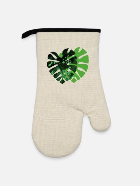 Monstera-Pflanze - Ofenhandschuh mit Gummibeschichtung - Leinen/Schwarz
