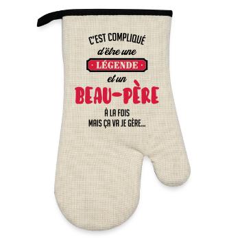 Beau-Père - Beau Papa - Famille - Père - Enfant - Oven glove with rubber coating - linen/black  - Front