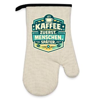 Coffee first, people later - Oven glove with rubber coating - linen/black  - Front