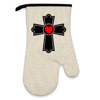 Cross with Heart - Oven glove with rubber coating - linen/black  - Front