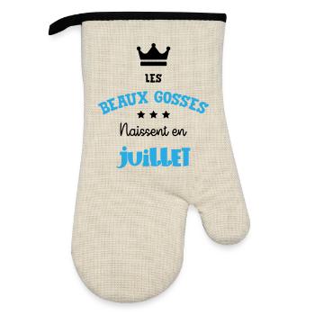 Cadeau naissance bébé garçon Juillet Beaux Gosses - Gant de cuisine avec revêtement en caoutchouc - lin/noir  - Devant