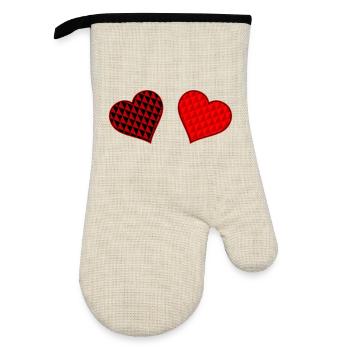 Geometric Heart Duo Red Black - Oven glove with rubber coating - linen/black  - Front