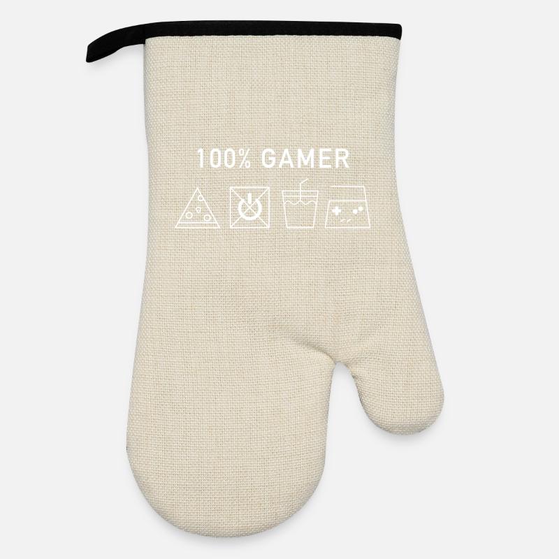 100% Gamer (White Version) - Oven glove with rubber coating - linen/black 