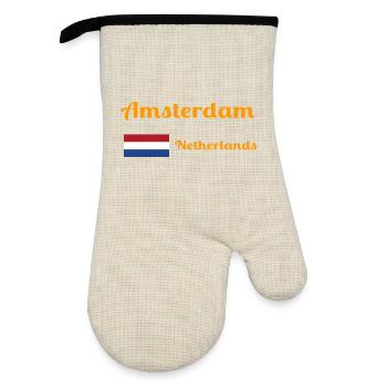 Amsterdam Netherlands- Stylish prints - Oven glove with rubber coating - linen/black  - Front
