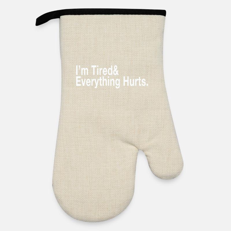 I'm Tired - Oven glove with rubber coating - linen/black 