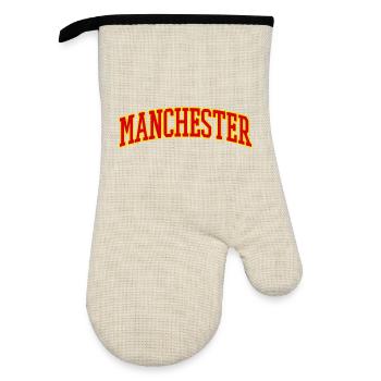 Manchester Varsity Lettering - Oven glove with rubber coating - linen/black  - Front