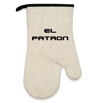 El Patron Lettering – Stylish Saying - Oven glove with rubber coating - linen/black  - Front