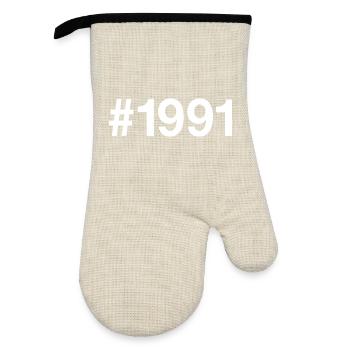 1991 Born 35 years old 35th birthday - Oven glove with rubber coating - linen/black  - Front